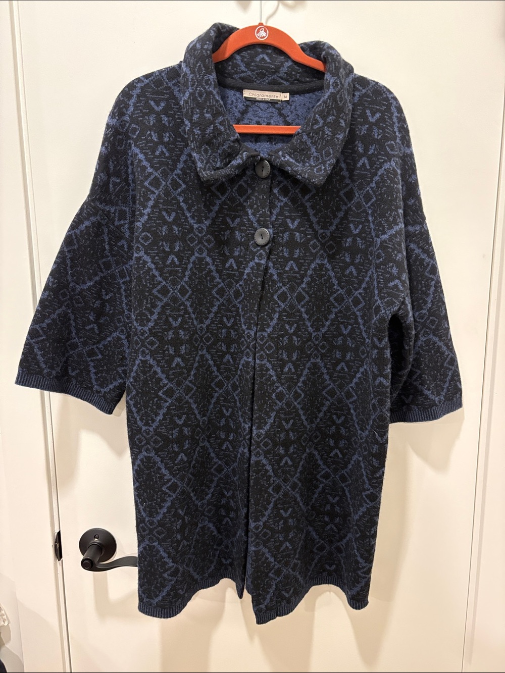 Chiaramente Sweater  Open Front Cardigan Wool Blend Italy Grey Black Warm, M
